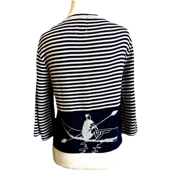 vtg 60s sailor Theme sweater Rowing Crew Nautical striped 2 Sided RARE womens - Picture 2 of 13